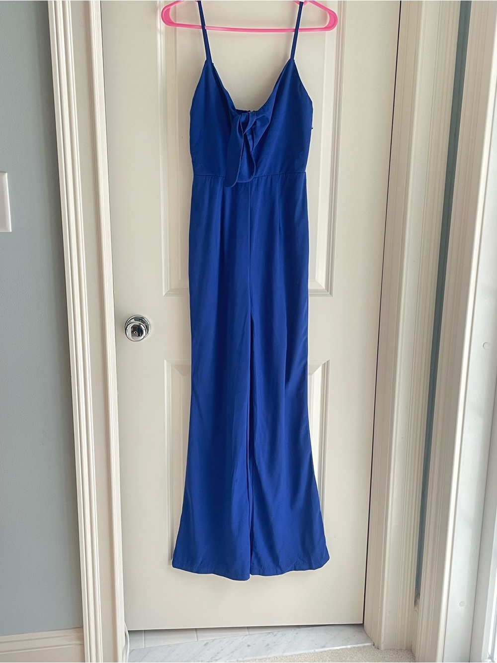 Royal Blue Spaghetti-Strap Jumpsuit with Front Tie